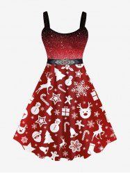 Robe Couverture Ceinturée 3D Père Noël Bonhomme de Neige et Cerf Imprimés de Grande Taille à Paillettes - Rouge foncé 2X
