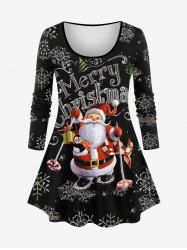 Plus Size Christmas Tree Fruit Santa Clause Penguin Snowflake Candy Print T-shirt -  