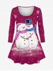 Plus Size Christmas Snowflake Snowman Galaxy Print Long Sleeves T-shirt -  
