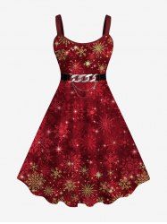 Robe de Soirée Noël 3D Flocon de Neige Imprimé à Paillettes avec Chaîne Grande Taille - Rouge foncé 4X