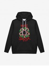 Gothic Christmas Wreath Candy Pentagram Print Fleece Lining Drawstring Hoodie For Men -  