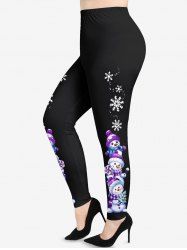 Plus Size Christmas Tree Snowman Snowflake Candy Print Leggings -  