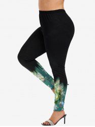 Plus Size Christmas Ball Snowflake Colorblock Glitter 3D Print Leggings -  