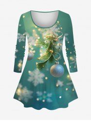 Plus Size Christmas Ball Light Snowflake Glitter 3D Print Long Sleeve T-shirt -  
