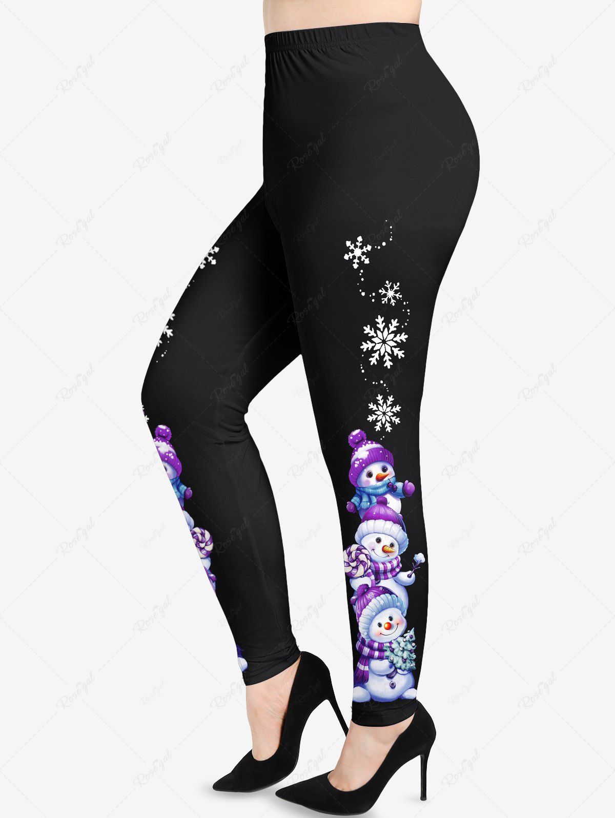 Outfits Plus Size Christmas Tree Snowman Snowflake Candy Print Leggings  