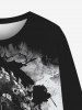 T-shirt Gothique Imprimé Crâne et Encre Jailli Manches Longues pour Homme - Noir M