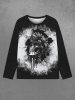 Gothic Ink Paint Splatter Skull Print Long Sleeve T-shirt For Men -  