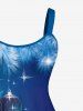 Robe Ligne A Etoile Flocon de Neige et Lanterne de Noël Imprimés de Grande Taille - Bleu profond M