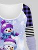 T-shirt Imprimé Bonhomme de Neige Noël à Manches Raglan à Carreaux Grande Taille - Violet clair L