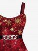 Robe de Soirée Noël 3D Flocon de Neige Imprimé à Paillettes avec Chaîne Grande Taille - Rouge foncé S
