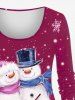 T-shirt de Noël Bonhomme de Neige Galaxie Imprimés de Grande Taille à Manches Longues - Rouge foncé M