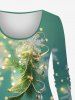 T-shirt à manches longues grande taille avec imprimé 3D de flocons de neige et de boules de Noël - Vert clair XS