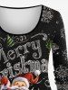 T-shirt Bonbon Flocon de Neige et Père Noël Imprimés de Grande Taille - Noir 2X