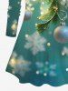 T-shirt à manches longues grande taille avec imprimé 3D de flocons de neige et de boules de Noël - Vert clair L
