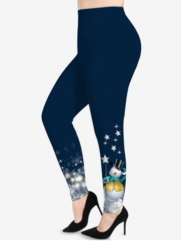 Plus Size Christmas Snowman Snowflake Stars Glitter 3D Print Leggings