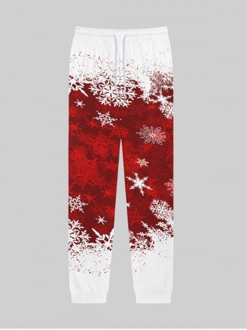 Pantalon de Survêtement en Blocs de Couleurs Gothique Flocon de Neige Imprimé à Cordon - RED - XXS