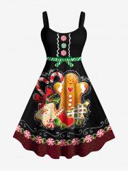 Robe Débardeur Imprimé Arbre de Noël Grande Taille avec Ruban - Noir 5X