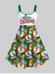 Plus Size Colorful Snowman Snowflake Letters Cherry Colorblock Print Christmas A Line Tank Dress -  