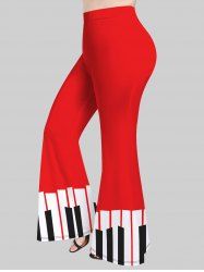 Plus Size Piano Print Christmas Pull On Flare Pants -  