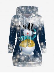 Plus Size Christmas Snowman Snowflake Star Glitter 3D Print Pockets Drawstring Hoodie -  