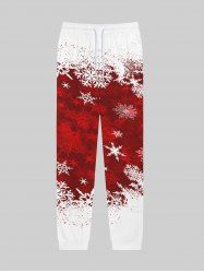 Pantalon de Survêtement en Blocs de Couleurs Gothique Flocon de Neige Imprimé à Cordon - Rouge XS