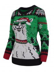 Christmas Tree Alpaca Snowflake Graphic Pullover Sweater -  