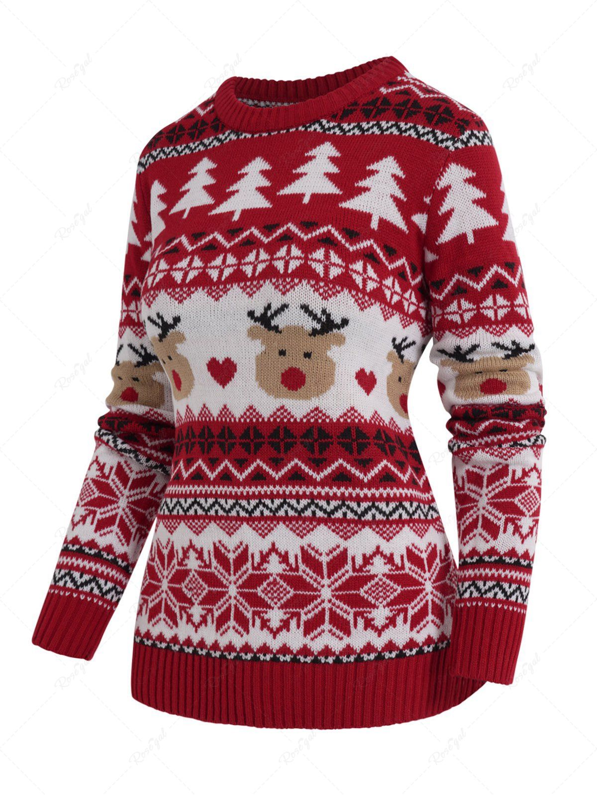 Fashion Christmas Tree Snowflake Elk Graphic Crew Neck Ugly Sweater  