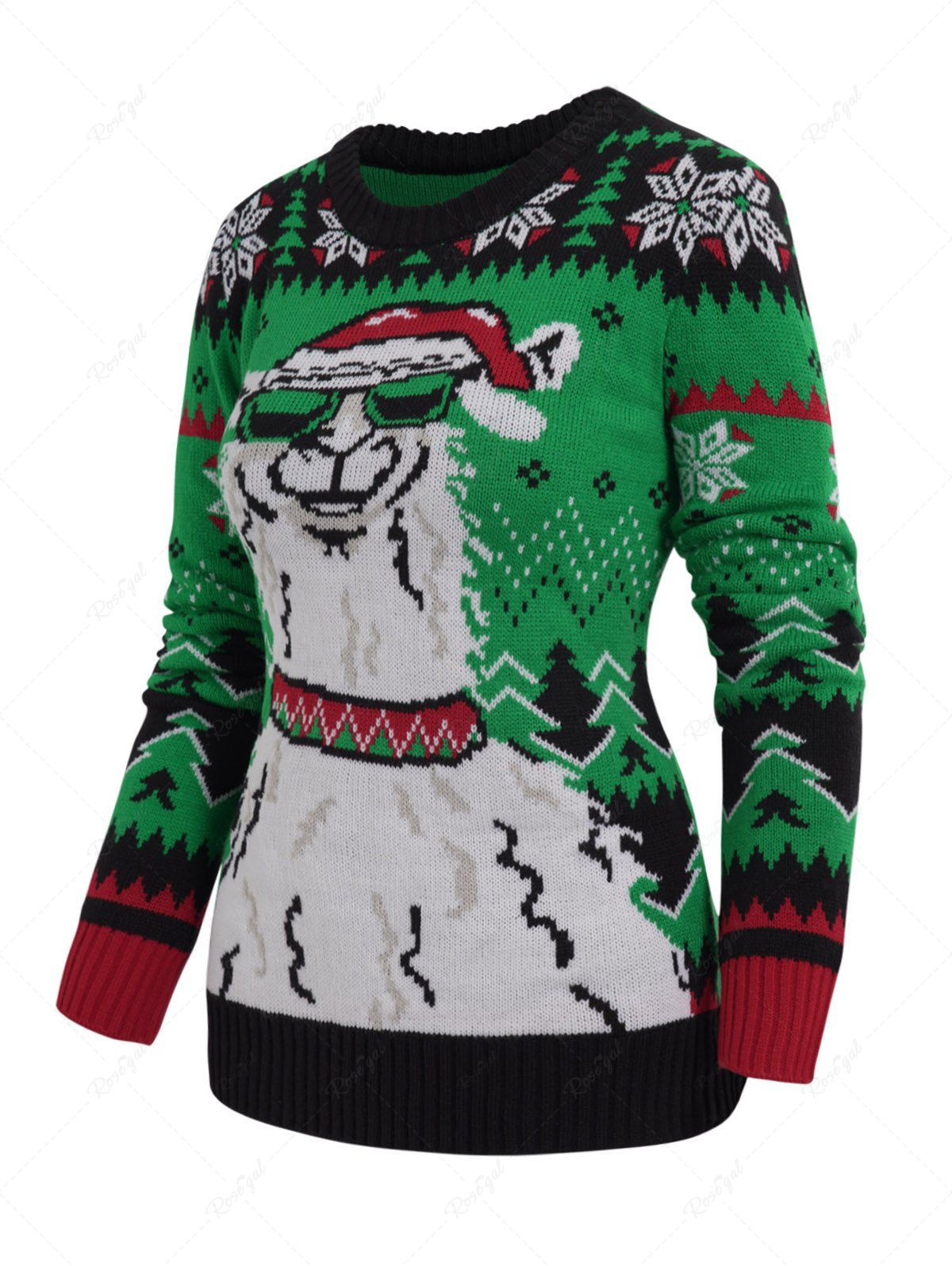 Store Christmas Tree Alpaca Snowflake Graphic Pullover Sweater  