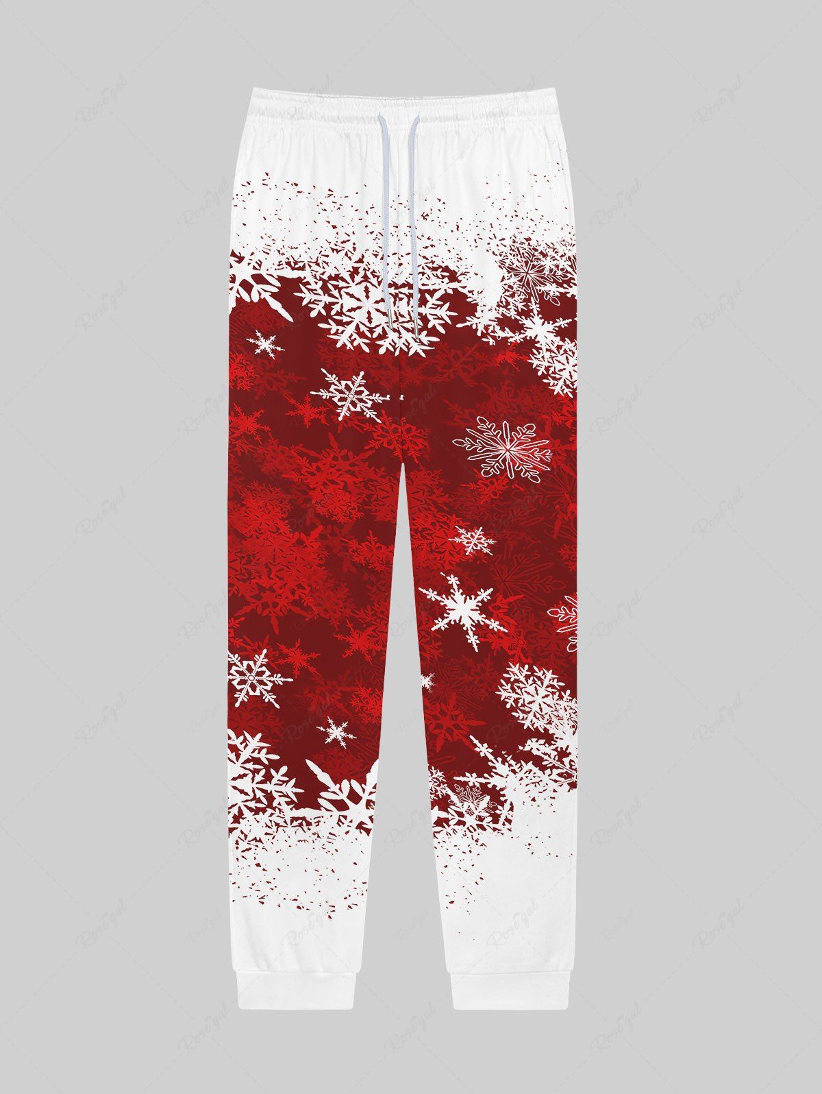 Pantalon de Survêtement en Blocs de Couleurs Gothique Flocon de Neige Imprimé à Cordon Rouge L