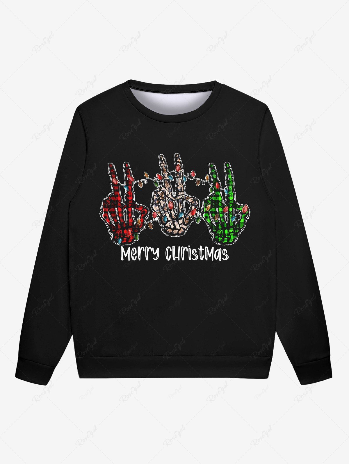 Affordable Gothic Christmas Light Skeleton Claws Letters Print Sweatshirt For Men  