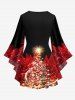 Ensemble de T-shirt Sapin de Noël Brillant Imprimé en Treillis de Grande Taille à Paillettes - Rouge foncé 