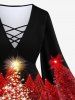 Ensemble de T-shirt Sapin de Noël Brillant Imprimé en Treillis de Grande Taille à Paillettes - Rouge foncé 