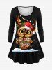 Christmas Hat Light Owl Snow Printed Long Sleeves T-shirt and Flare Pants Plus Size Matching Set -  