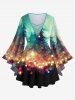 Plus Size Christmas Tree Light Sparkling Sequin Glitter 3D Printed Lattice Crisscross Flare Sleeve T-shirt and Leggings Outfit -  