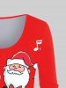 T-shirt Père Noël et Note de Musique Imprimés de Grande Taille à Manches Longues - Rouge M