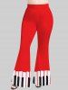 Plus Size Piano Print Christmas Pull On Flare Pants -  