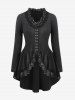 Gothic Crack Textured Floral Lace Trim Hook and Eye Ruffles Asymmetric High Low Long Sleeves Coat -  