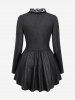 Gothic Crack Textured Floral Lace Trim Hook and Eye Ruffles Asymmetric High Low Long Sleeves Coat -  