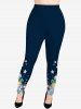 Legging 3D Etoile Flocon de Neige et Bonhomme de Neige de Noël Imprimé de Grande Taille à Paillettes - Bleu profond 6X