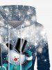 Sweat à Capuche 3D Etoile Flocon de Neige et Bonhomme de Neige de Noël Imprimés de Grande Taille avec Poches à Paillettes - Bleu profond M