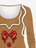 T-shirt de Noël 3D Bonbon et Nœud Papillon Imprimés à Manches Longues Grande Taille - café lumière S