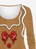 Plus Size Christmas Gingerbread Man Bowknot Buttons Candy 3D Print Long Sleeve T-shirt -  
