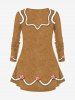 Plus Size Christmas Gingerbread Man Bowknot Buttons Candy 3D Print Long Sleeve T-shirt -  