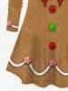 T-shirt de Noël 3D Bonbon et Nœud Papillon Imprimés à Manches Longues Grande Taille - café lumière 5X