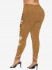 Plus Size Christmas Hat Gingerbread Man Snowflake Candy Print Leggings -  