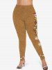 Plus Size Christmas Hat Gingerbread Man Snowflake Candy Print Leggings -  