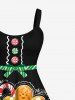 Plus Size Christmas Tree Star Gingerbread Man Candy Ribbons Print Tank Dress -  