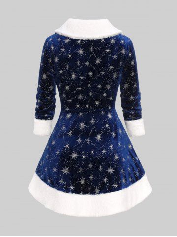Lace Up Fur Trim Silver Stamping Velvet Coat and  Christmas Tree Shaped Star Snowflake Colorblock Printed Flare Pants Plus Size Outfit
