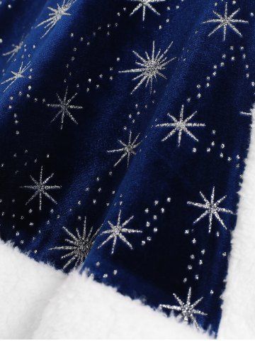 Lace Up Fur Trim Silver Stamping Velvet Coat and  Christmas Tree Shaped Star Snowflake Colorblock Printed Flare Pants Plus Size Outfit