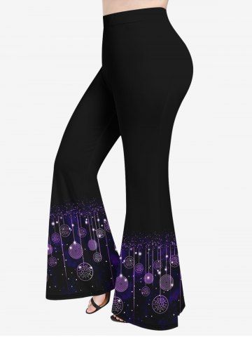 Plus Size Christmas Ball Tassel Sparkling Sequin Glitter 3D Print Flare Disco Pants - CONCORD - 2X